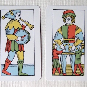 Great Parade tarot, greener edition, Fool and Trickster cards.
