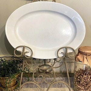 White Ironstone Platter English Challinor and Mayer Fenton 1800s 10.5&quot; x 14.5&quot; Farmhouse Cottage Ironstone Collection Antique