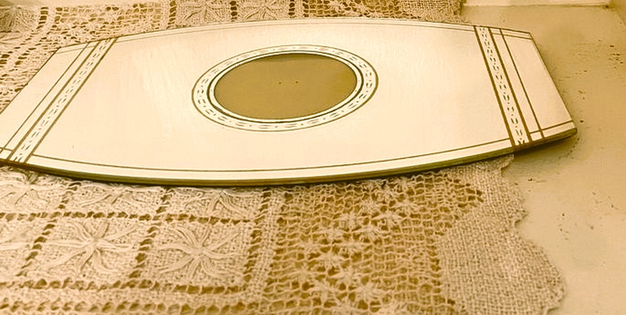 Art Deco Vanity Mirror Unique Gold Paint Under Glass Vintage Sunburst