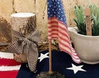 Small Architectural Cast Iron Lamp Base with U.S.A. Flag