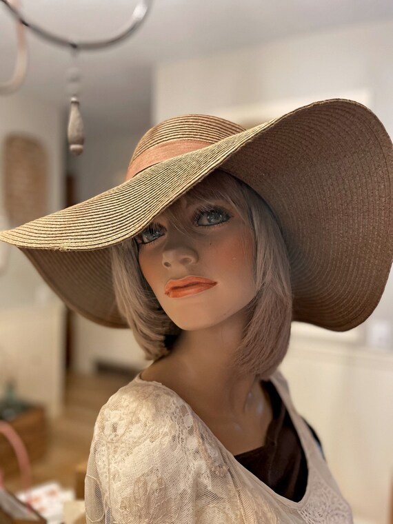 Vintage Ladies Picture Hat Large Straw Summer Hat… - image 1