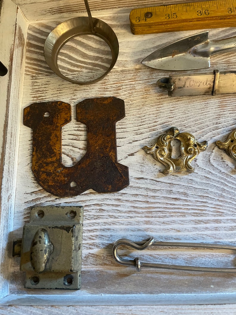 Vintage Industrial Salvage Lot of 12 Pieces Hardware, Metal, Red Oak