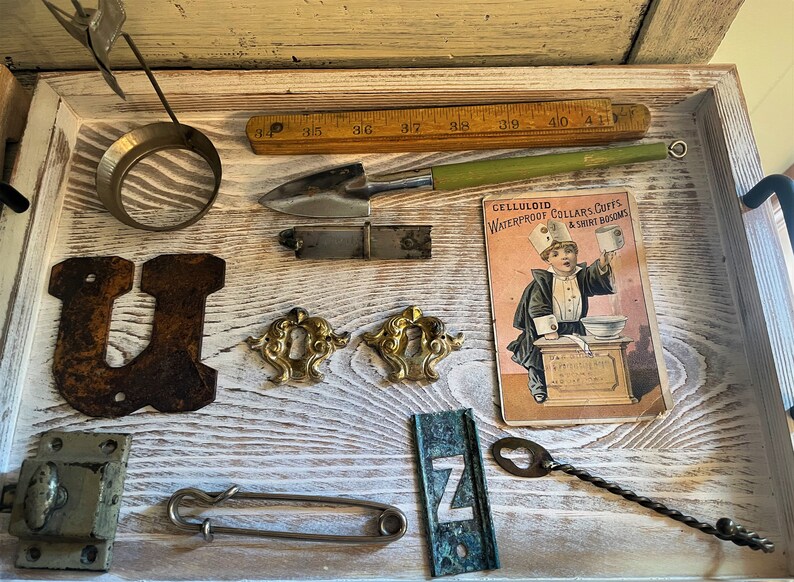 Vintage Industrial Salvage Lot of 12 Pieces Hardware, Metal, Red Oak