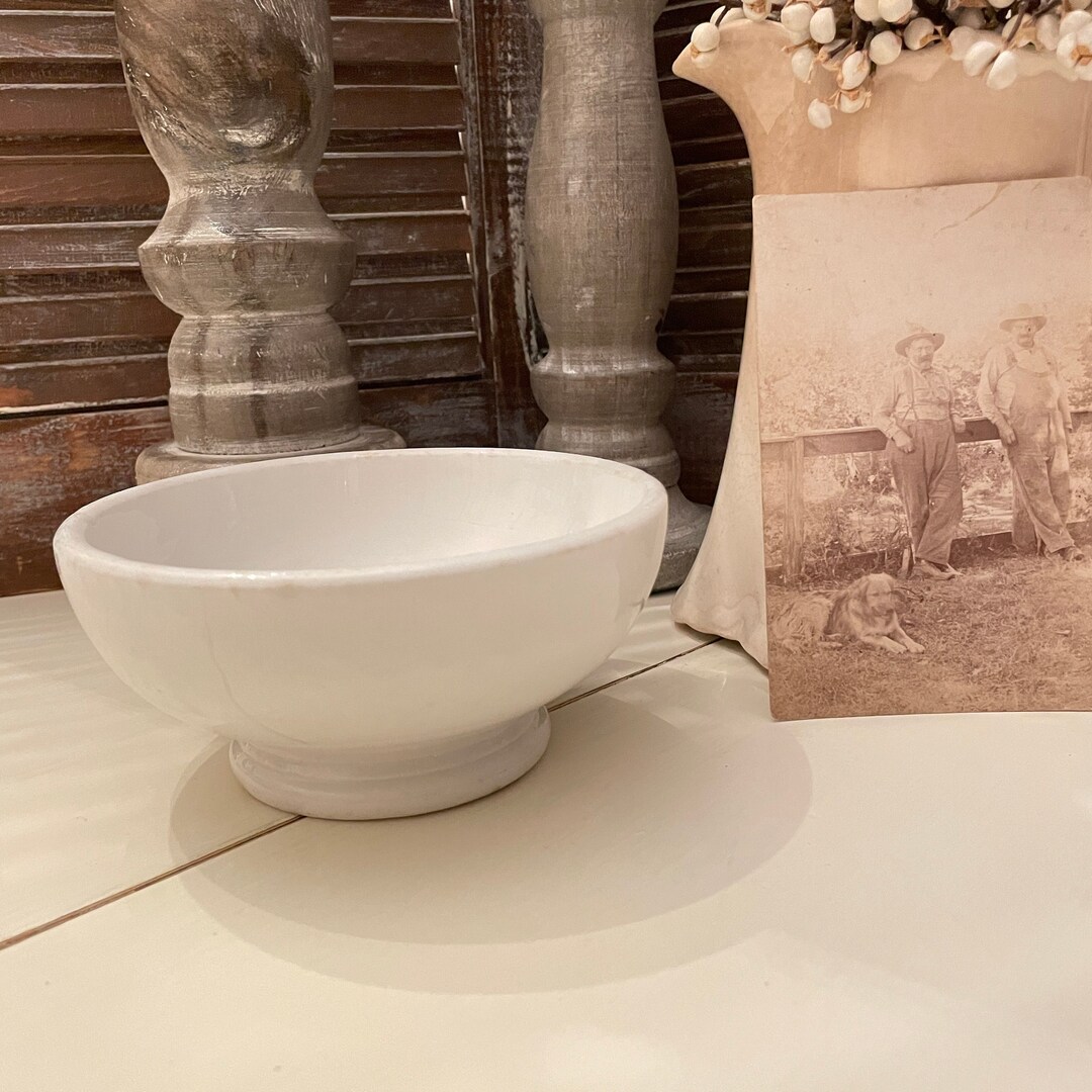 Vintage Antique White Ironstone Footed Bowl Heavy Beautiful Condition