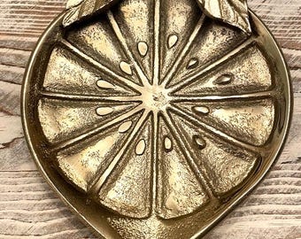 Golden Brass Lemon Shaped Spoon Rest or Trinket Holder