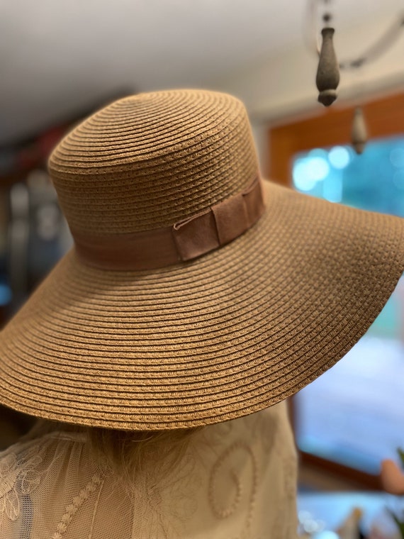 Vintage Ladies Picture Hat Large Straw Summer Hat… - image 5