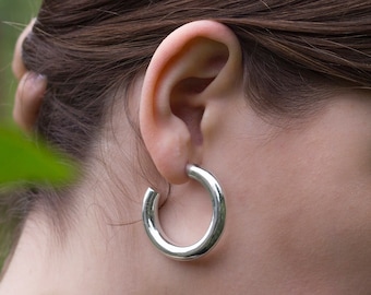 Thick Silver Large Hoop Earrings (size L) - 1,5 inch hoops