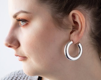 Extra Thick Gold Large Hoop Earrings (size XL) - nearly 2 inch Silver Hoops