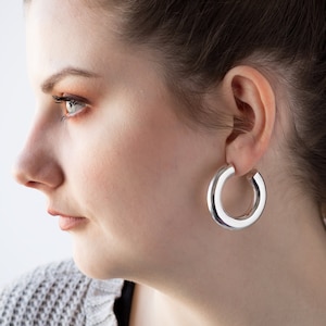 Extra Thick Gold Large Hoop Earrings (size XL) - nearly 2 inch Silver Hoops