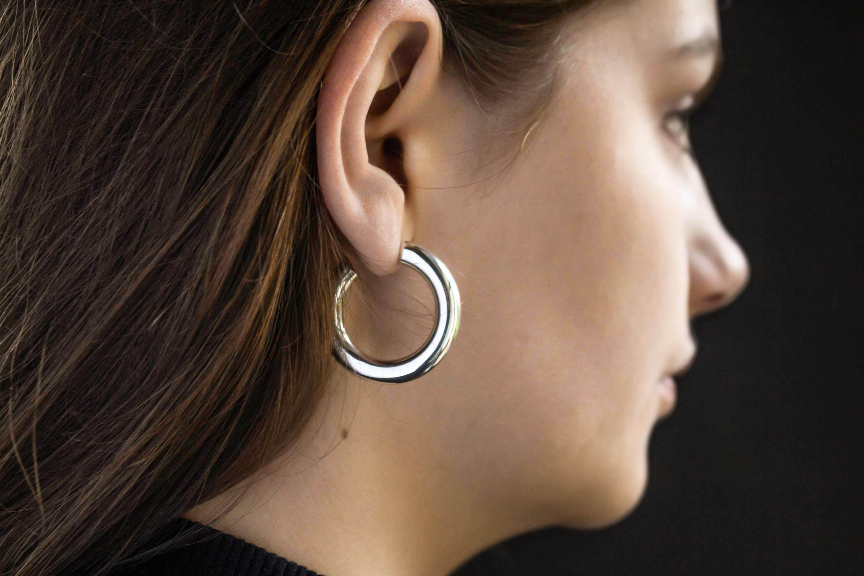 Thick huggie earrings silver outlet