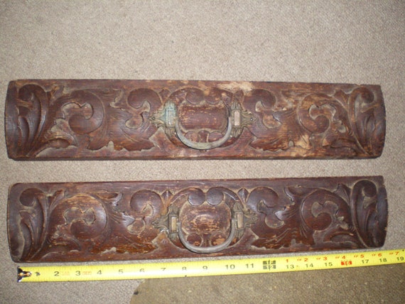 Antique Carved Oak Drawer Fronts With Ornate Pulls Nice Etsy