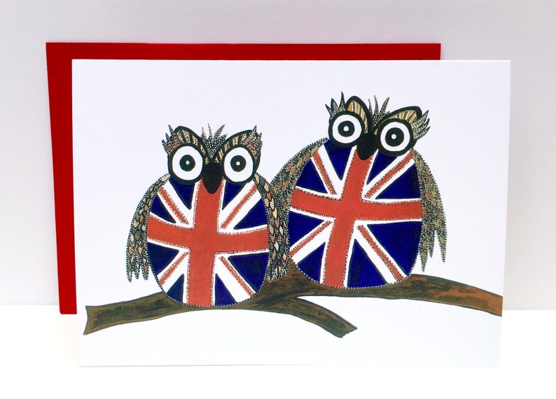 Union Jack Owls greeting card image 1