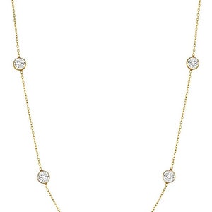 AVELI Large 5mm Lab Created Diamond By the Yard Station Necklace in Bezel Set Round Brilliant Cut Stones - Hypoallergenic Chain Jewelry with