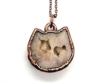 Pink Amethyst Cat Necklace // Electroformed Jewelry // Soldered Copper Chain // Metaphysical Jewelry