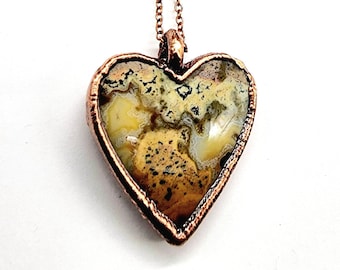 Ocean Jasper Heart Necklace // Electroformed Jewelry // Soldered Copper Chain // Love // Valentines Day