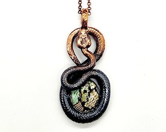 Snakeskin Agate Serpent Necklace // Electroformed Jewelry // Soldered Copper Chain // Snake Jewelry, Wrasse Fossil
