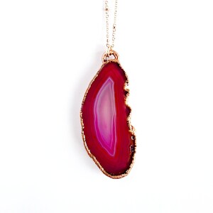 Hot Pink Agate Necklace // Electroformed Jewelry // Soldered Copper Chain