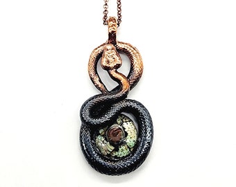 Snakeskin Agate Serpent Necklace // Electroformed Jewelry // Soldered Copper Chain // Snake Jewelry, Wrasse Fossil