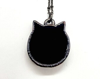 Obsidian Cat Necklace // Electroformed Jewelry // Soldered Gunmetal Chain // Metaphysical Jewelry // Stone Jewelry // Cat Lover