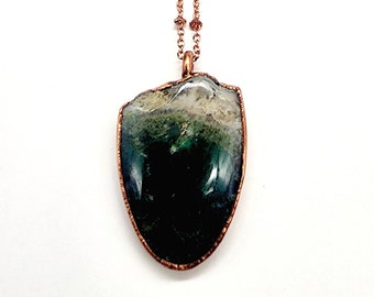 Moss Agate Necklace // Electroformed Jewelry // Soldered Copper Chain // Metaphysical Jewelry