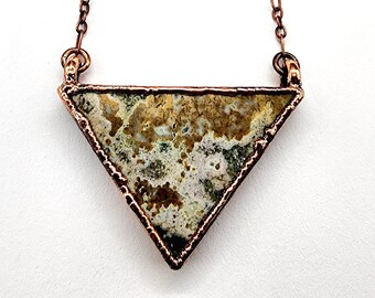 Ocean Jasper Triangle Necklace // Electroformed Jewelry // Soldered Copper Chain