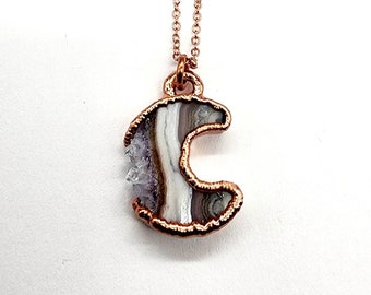 Petite Amethyst Crescent Moon Necklace // Electroformed Jewelry // Soldered Copper Chain // Goddess, Moonchild