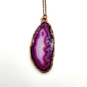 Hot Pink Agate Necklace // Electroformed Jewelry // Soldered Copper Chain // Stone Necklace