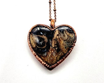 Fossilized Palm Root Heart Necklace // Electroformed Jewelry // Soldered Copper Chain // Metaphysical Jewelry