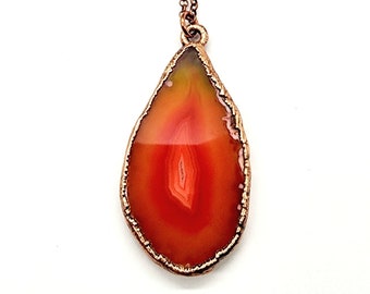 Orange Agate Necklace // Electroformed Jewelry // Copper Chain, Natural Stone