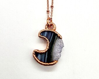 Petite Amethyst Crescent Moon Necklace // Electroformed Jewelry // Soldered Copper Chain // Goddess, Moonchild