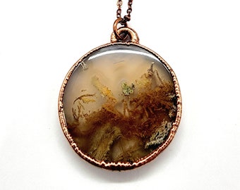 Moss Agate Necklace // Electroformed Jewelry // Soldered Copper Chain // Metaphysical Jewelry