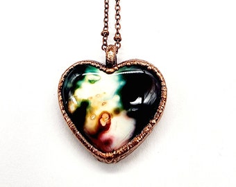 Rainbow Agate Heart Necklace // Electroformed Jewelry // Soldered Copper Chain // Unique Necklace