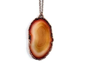 Natural Agate Necklace // Electroformed Jewelry // Soldered Copper Chain // Natural Stone