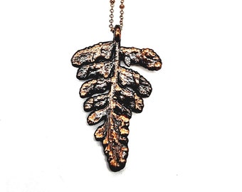 Antiqued Copper Real Fern Necklace // Electroformed Jewelry // Soldered Copper Chain