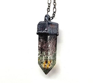 Garden Quartz Crystal Point Necklace // Electroformed Jewelry // Soldered Gunmetal Chain // Crystals, Gemstones, Natural Stone