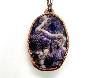 Carved Amethyst Owl Necklace // Electroformed Jewelry // Soldered Copper Chain // Birthstone, Gemstone