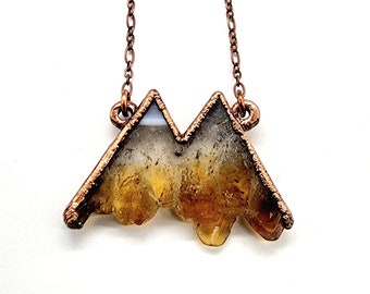 Citrine Mountain Necklace // Electroformed Jewelry // Soldered Copper Chain // Metaphysical, Crystals