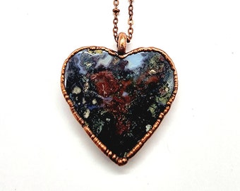 Ocean Jasper Heart Necklace // Electroformed Jewelry // Soldered Copper Chain // Love // Valentines Day