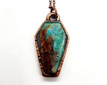 Blue Onyx Agate Coffin Necklace // Electroformed Jewelry // Soldered Copper Chain