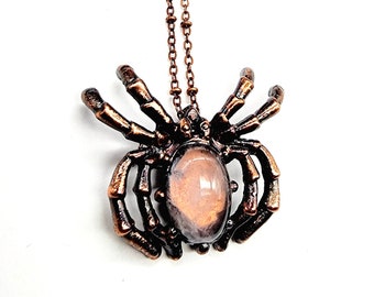 Rose Quartz Spider Necklace // Electroformed Jewelry // Soldered Copper Chain // Crystal Necklace