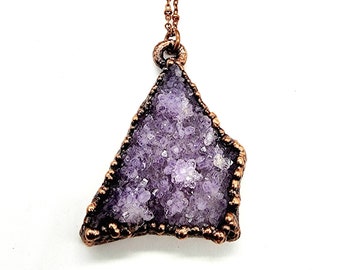 Amethyst Druzy Necklace // Electroformed Copper // Soldered Copper Chain // Metaphysical Jewelry