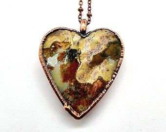 Ocean Jasper Heart Necklace // Electroformed Jewelry // Soldered Copper Chain // Love // Valentines Day