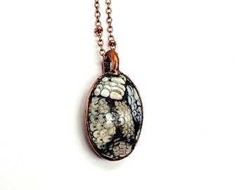 Snakeskin Agate Necklace // Electroformed Jewelry // Soldered Copper Chain // Snake Jewelry, Wrasse Fossil