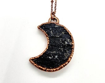 Agni Manitite Crescent Moon Necklace // Electroformed Jewelry // Soldered Copper Chain // Metaphysical Jewelry // Tektite