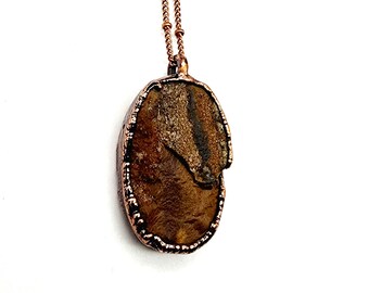 Raw Tiger Eye Necklace // Electroformed Jewelry // Soldered Copper Chain