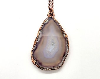 Gray Agate Necklace // Electroformed Jewelry // Antique Copper Chain // Natural Stone