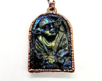 Carved Labradorite Yoda Necklace // Electroformed Jewelry // Soldered Copper Chain // Metaphysical Jewelry // Star Wars