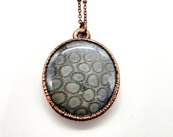Fossilized Coral Necklace // Electroformed Jewelry // Soldered Copper Chain // Tropical, Sea Life