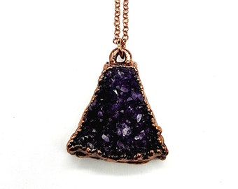 Amethyst Druzy Necklace // Electroformed Copper // Soldered Copper Chain // Metaphysical Jewelry