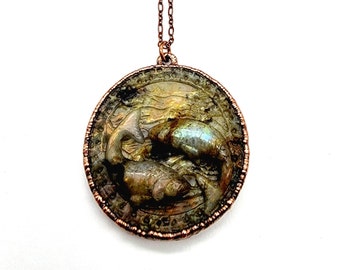Carved Labradorite Pisces Necklace // Electroformed Jewelry // Soldered Copper Chain // Metaphysical // Horoscope // Zodiac // Astrological